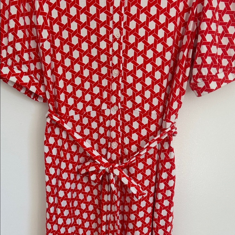 Boden Red and White Polka Dot Midi Dress - Picture 4 of 8